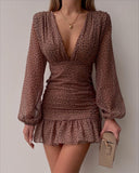 Women Exotic Dresses Spring Chiffon V-neck Pleated Dress