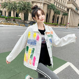 Spray Painted Jacket Autumn Colorful Graffiti Denim Jacket