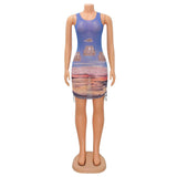 Kesha Black Dress Women's Sexy Mesh Floral Print See-through Sleeveless Dress