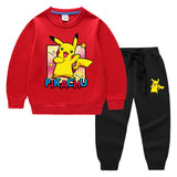 Children Pokemon Pikachu Hoodie & Pant Set Sweatshirt Set Solid Color Cotton Warm