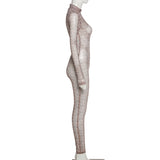 Women's Spring Clothing Printed Slim Fit Hip Raise Stand-up Collar Breathable Sports Jumpsuit