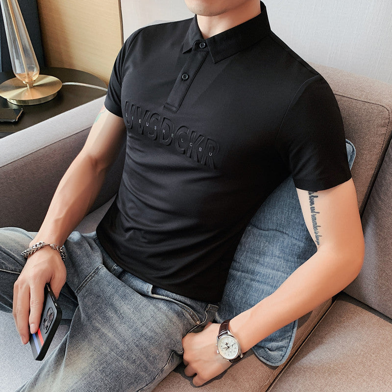Men Polo Shirts Slim-Fit Lapel Short-Sleeved T-shirt