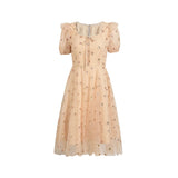 Fairy Dress French Style Retro Puff Sleeve Dress Small Machine Embroidery Dress for Women