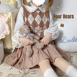 Gothic Lolita Harajuku Style Clothing Four Bear Rhombus Color Matching Sleeveless Sweater Vest