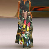 Women Exotic Dresses Vintage Printed Maxi Dress V-neck Sexy Dress