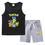 Children Pokemon Pikachu Tshirts & Shorts Vest Middle Pants Sports Casual Thin Two Pieces