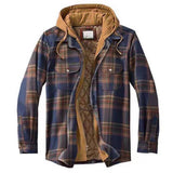 Mens Flannel Jacket with Hoodie Autumn Thickened Cotton-Padded Coat Plaid Long Sleeve Hooded Hooded Jacket Coat