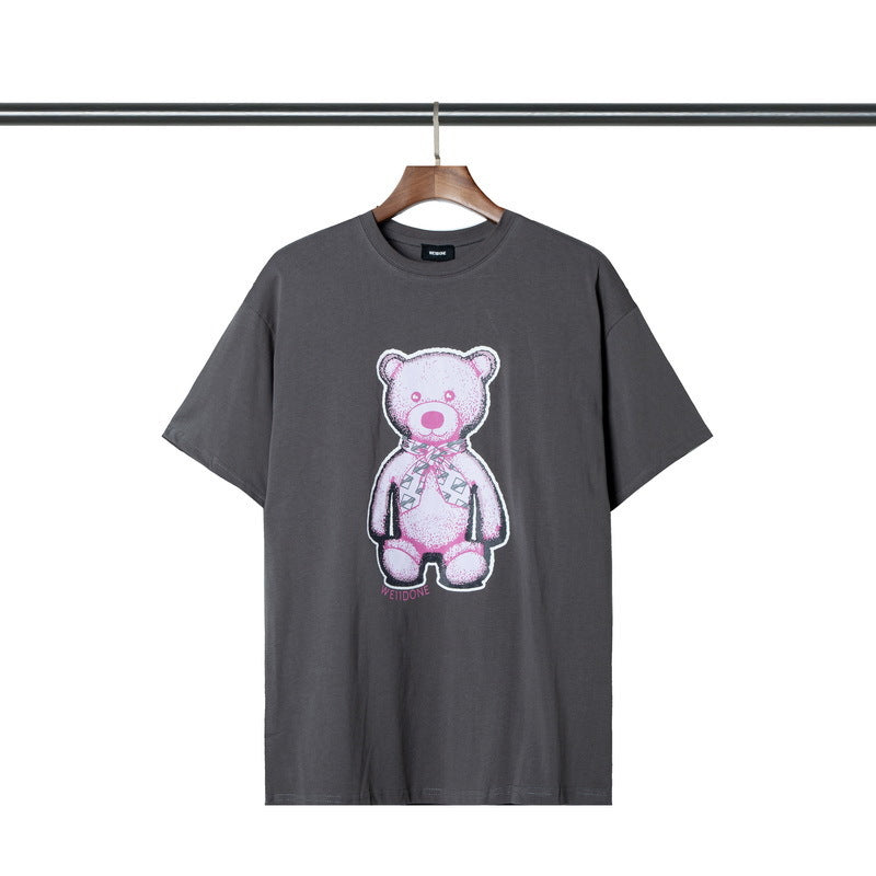 We11done T Shirt Double-Sided Bear Letter Printing Men's and Women's round Neck Short Sleeve Cotton