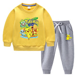 Children Pokemon Pikachu Hoodie & Pant Set Fleece Lined Padded Warm Keeping Winter Clothes Sweatershirt Suit