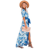 Spring and Summer Floral Slit Lace-up Temperament Leisure Vacation Style Dress