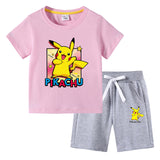 Children Pokemon Pikachu Tshirts & Shorts Cotton Children Short Sleeve Shorts Two Pieces