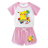 Children Pokemon Pikachu Tshirts & Shorts Short-Sleeved T-shirt Shorts Casual Sports Two-Piece Neutral