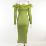 Emily Ratajkowski Dress Sexy Sheath Long Sleeve Feather Dress