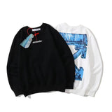 Off White Sweatshirts Long Sleeve round Neck Neck Sweater Autumn and Winter Off Three-Dimensional Blue Arrow round Neck Pullover Terry Sweater