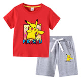 Children Pokemon Pikachu Tshirts & Shorts Cotton Children Short Sleeve Shorts Two Pieces