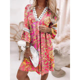 Women Exotic Dresses V-neck Printed Lace Dress