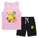 Children Pokemon Pikachu Tshirts & Shorts Summer Vest Middle Pants Sports Casual Thin Two Pieces