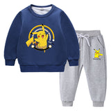 Children Pokemon Pikachu Hoodie & Pant Set Fleece Lined Padded Warm Keeping Winter Clothes Sweatershirt Suit