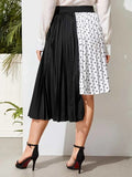 Women Plus Size Midi Dresses Summer Pleated Polka Dot Stitching Chiffon Large Swing Dress