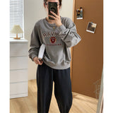 Harvard Sweatshirt Vintage Loose Letter Embroidery Circle Cotton round Neck Long Sleeve Pullover Hoodie