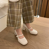 Nude Pumps Block Heel Chunky Heel Mary Jane Shoes