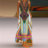 Women Exotic Dresses Vintage Printed Maxi Dress V-neck Sexy Dress
