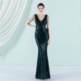 Sequin Evening Dress Long Style Long Sleeve Sequined Queen Fishtail Skirt