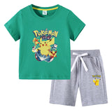 Children Pokemon Pikachu Tshirts & Shorts Cotton Short Sleeve Shorts Two Pieces Neutral