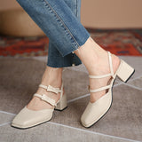Nude Block Heel Sandals French Style Mid Heel Sandals