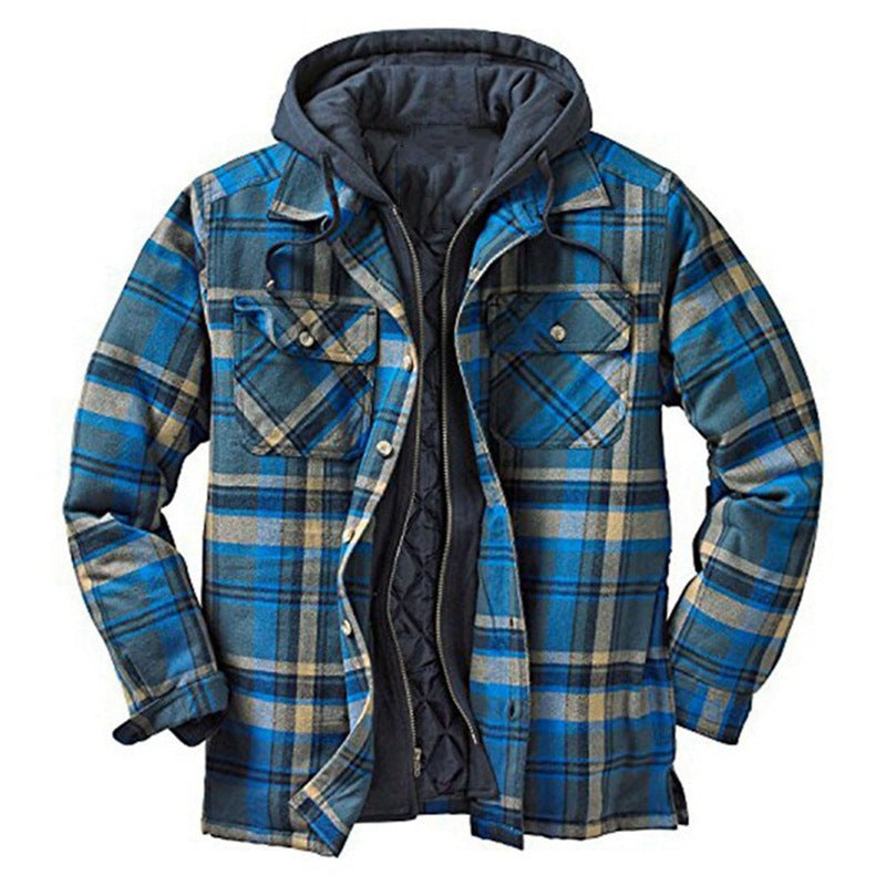 John Dutton Jacket Autumn and Winter Thickening Cotton Padded Coat Plaid Long Sleeve Loose Hooded Coat Jacket
