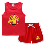 Children Pokemon Pikachu Tshirts & Shorts Casual Sports Sweat-Absorbent Suit Neutral