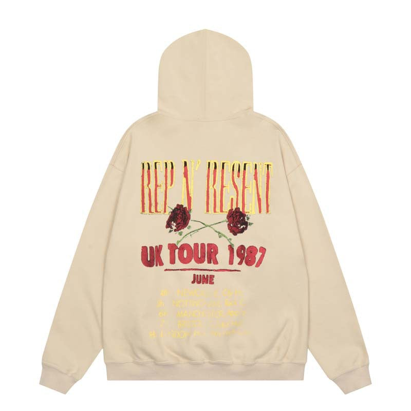 Present Hoodie Skull Rose Print Limited Distressed Loose Hooded Sweater