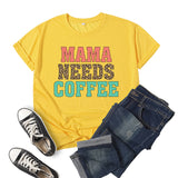Boy Mama T Shirts Leopard Print Mama Needs Coffee Coffee Printing Short Sleeve T-shirt