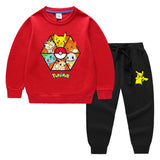 Children Pokemon Pikachu Hoodie & Pant Set Sweater Suit Solid Color Cotton Warm Trend