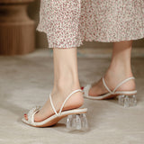 Nude Wide Fit Block Heels Pearls Strap High Heels