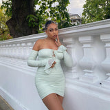 Bella Hadid Dress Mesh Flared Sleeves Pleated Dress