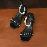 Nude Wide Fit Block Heels Bowknot High Heel Sandals