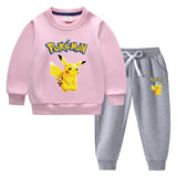 Children Pokemon Pikachu Hoodie & Pant Set Fleece Lined Padded Warm Keeping Winter Clothes Sweatershirt Suit