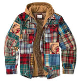 Mens Flannel Jacket with Hoodie Thickened Cotton-Padded Coat Printing Hooded Hooded Jacket Coat Shirt Men