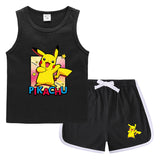 Children Pokemon Pikachu Tshirts & Shorts Sports Sweat-Absorbent Shirt Suit