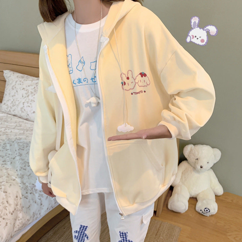 Gothic Lolita Harajuku Style Clothing Autumn Knitted Cute Girl Coat Cardigan Hooded Student