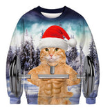 Black Christmas Sweater Christmas round Neck Sweater Casual Funny Santa Claus