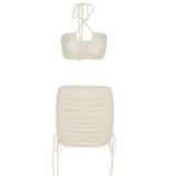 Women Top & Skirt 2 Piece Set Summer Hollow Vest Slim-Fit Hip-Wrapped Short Dress Suit