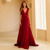 Bohemian Beach Dress Red Deep V-neck Long Seamless