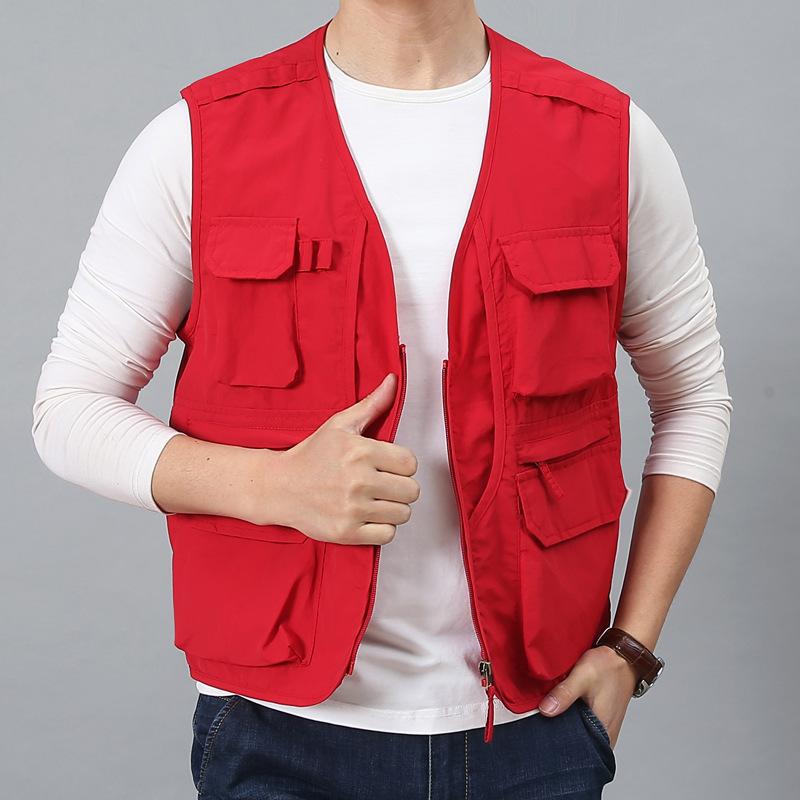 Men Utility Vest Work Zipper Tactical Work Vest Slim Pocket Jacket Thin Men's Business Shirt Multi-Pocket Outdoor Vest
