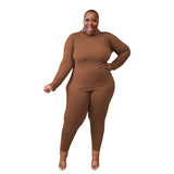 Women Plus Size Co-Ords Knitted Stretch Slim Fit Loungewear Suit