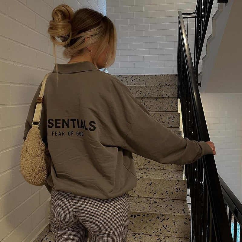 Essentials Polo Shirt Fog Fear of God Loose Long Sleeve Sweatershirt