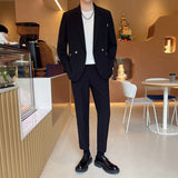 Double Brewed Seersucker Suit Spring Men Leisure Suit