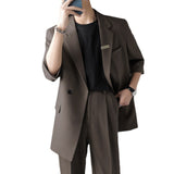 Double Brewed Seersucker Suit Autumn and Winter Leisure Cotton Solid Gray Loose