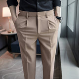 Men Trousers Solid Color Cropped Pants Boys Suit Pants